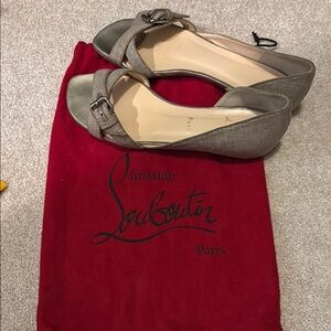 Christian Louboutin Gray and Red Flats with Bow Design
